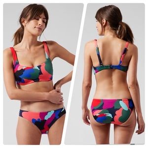 Athleta Square Neck Bra Cup Bikini Top // Tossed Floral Dress Blue